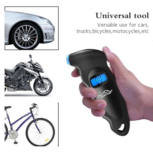 Image of JUSTTOP Digital Tire Pressure Gauge, 150PSI 4 Setting for Cars, Trucks and Bicycles, Backlit LCD and Anti-Skid Grip for Easy and Accurate Reading(Black)