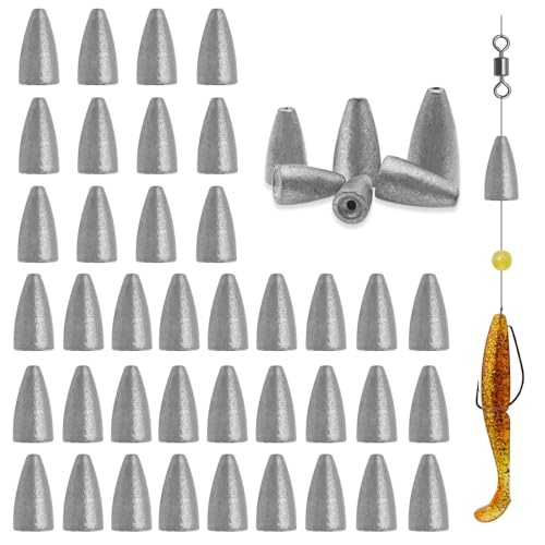 50Pcs Bullet Weights Sinkers Worm Weights for Bass Fishing
