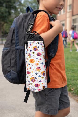 Image of 1 Litter Neoprene Water Bottle Carrier Bag with Adjustable Shoulder Strap,Insulated Water Bottle Cover for Stainless Steel /Glass /Plastic Bottles (Colorful Fish)