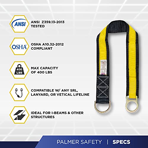 Image of Palmer Safety 2-Pack 10 Ft Cross Arm Strap, 3 inch Wide Beam Straps Choker w /Large & Small D-Ring, ANSI OSHA Anchorage Sling Fall Protection Lanyard