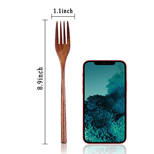 Larciso 6 Pieces Wooden Forks, 9" Korean Style Wood Utensils Set, Kitchen Dinner Fork For Food, Desserts, Salad, Fruit, Wood Cutlery For Travel (Fork) #TOP1