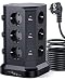 Produktbild [5M Kable] KOOSLA 12 Fach Steckdosenturm mit Überspannungsschutz (4000W/16A), einzeln schaltbare Steckdosenleiste mit 6 USB für Büro Küche Tisch, 5M, Schwarz
