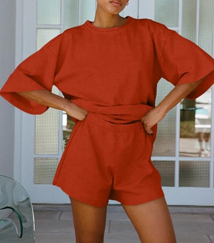 Image of Tankaneo Womens Pajama Sets 3 /4 Sleeve Oversized Tops & Loose Fit Shorts Lounge Set with Pockets Loungewear
