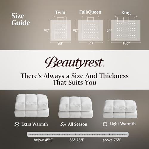 Image of Beautyrest Luxury Hotel Collection Queen Size White Goose Feather Down Fiber Comforter,Ultra-Soft 100% Cotton Breathable Down Comforter Fluffy Duvet Insert,Light Warmth /Queen (90 inch W X 90 inch L)