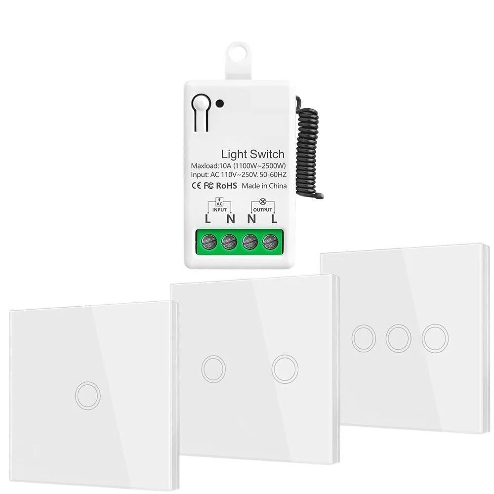 Mini interruptor de luz táctil de pared con panel de vidrio templado y control remoto, interruptor de luz LED for ventilador.(1 switch 2 Panel)