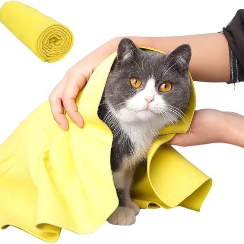 STEEL-LAND セームタオル ペット用 吸水速乾タオル 犬用・猫用 超吸水 チョウキュウスイ素材 柔らかく肌に優しい お風呂上がりの体拭きに最適 耐久性 洗車・業務用 多目的タオル プレゼントにも最適 (イエロー) [並行輸入品]