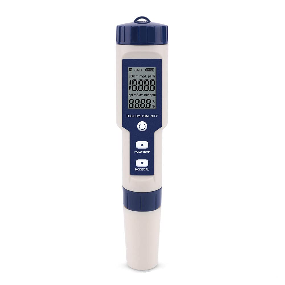 Testeur Numérique 5 en 1 TDS/EC/PH/Salinité/Température de L'eau Pour Hydroponie/Aquarium/Piscine/Eau Potable DH12