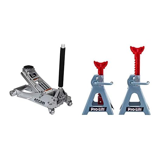 Arcan 3-Ton Quick Rise Aluminum Floor Jack with Dual Pump Pistons & Reinforced Lifting Arm (ALJ3T) & Pro-LifT T-6903D Double Pin Jack Stand - 3 Ton, 1 Pack