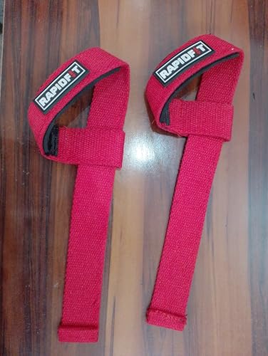 Image of Heavy Cotton Weight Lifting Straps 24 inch - Professional Non-Slip Lasso Wrist Support Straps with Padded 3.5mm Cuff | Gym Workout Straps for Deadlift, Powerlifting, CrossFit & Strength Training | Anti-Skid Grip Fitness Lifting Accessories (Red)
