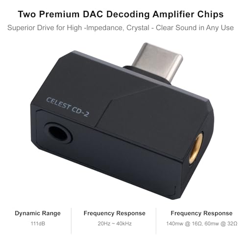 QOA Celest Mini ポータブル IEM DAC インイヤーモニターアンプ USB C - 3.5/4.4mm出力ヘッドホンアンプ 高解像度32bit/384kHz、HiFiイヤホンアンプ 電話/PC用 (ブラック)