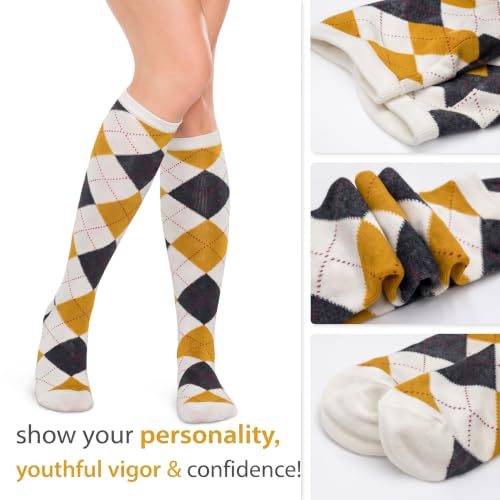 Image of Couver Women's Argyle Knee High Socks - Soft Acrylic Over the Calf Tube Style Socks for Casual Athletic - One Size