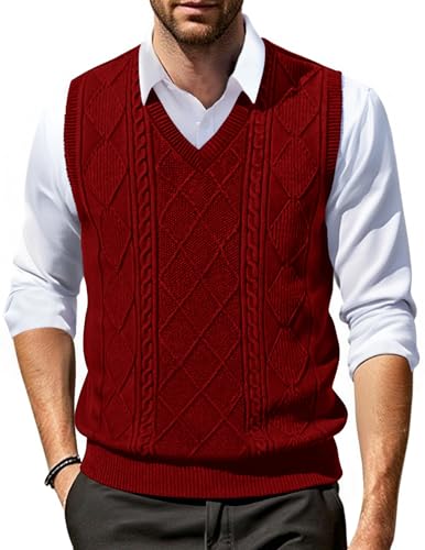 COOFANDY Mens V Neck Sweater Vest Knit Sleeveless Pullover Sweater Casual Slim Fit Twisted Vest