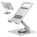 360度回転卓上スマホスタンド・タブレットス iPad対応 iPhone4～15 (TX010,シルバーグレー)