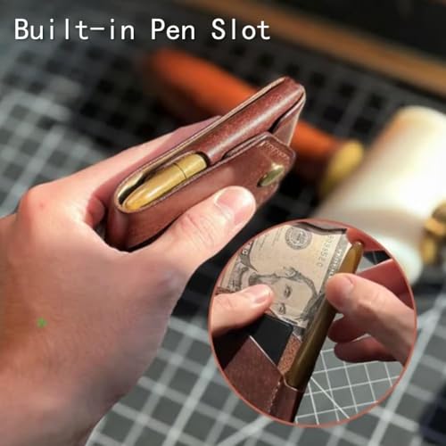 Vintage Handmade PU Leather Wallet, Multifunctional Simple Men's Wallets Built-In Pen Slot, Slim Minimalist Wallets for Daily Business Travel2