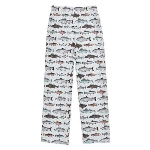 ZZXXB Fish Printing Boys Long Pants Soft Trousers Elastic Waist Kids Lounge Bottoms with Pockets S-XL