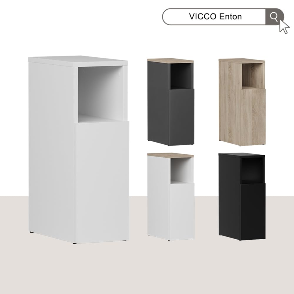 Vicco Comodino camera da letto Enton, Nero, 20 x 59.5 cm con 1 porta, adatto come superficie d'appoggio accanto al letto