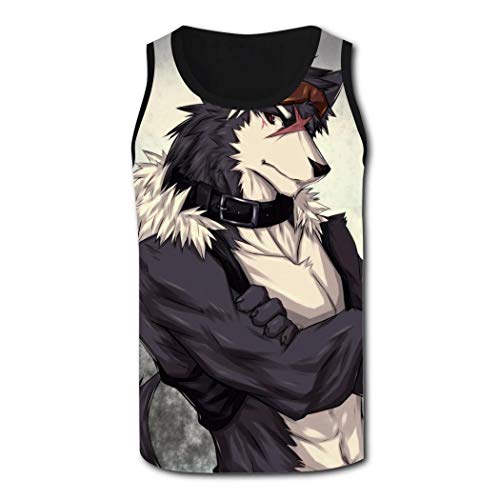 DTT&GTT Anime Wolf Mens Sleeveless Stretch Comfy Tank Top Sports Tank Top S Black