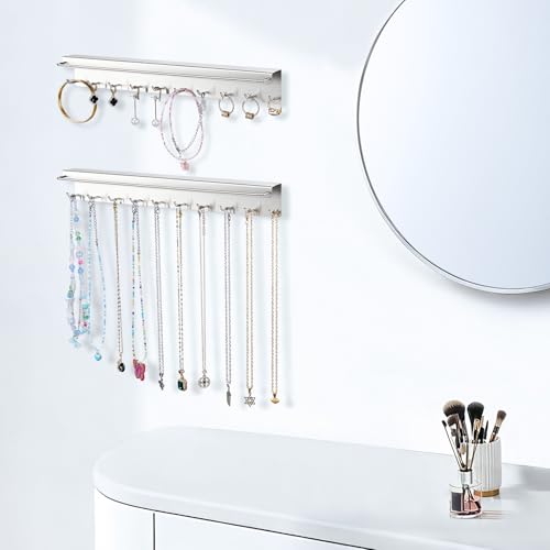 2 Stück Brillenhalter Wand & Ketten Aufbewahrung, Sonnenbrillen Aufbewahrung mehrere Brillen, Hängend Schmuckhalter für Halsketten,Armbänd & Ohrringe, Metall Kettenhalter, Brillenständer, Silber