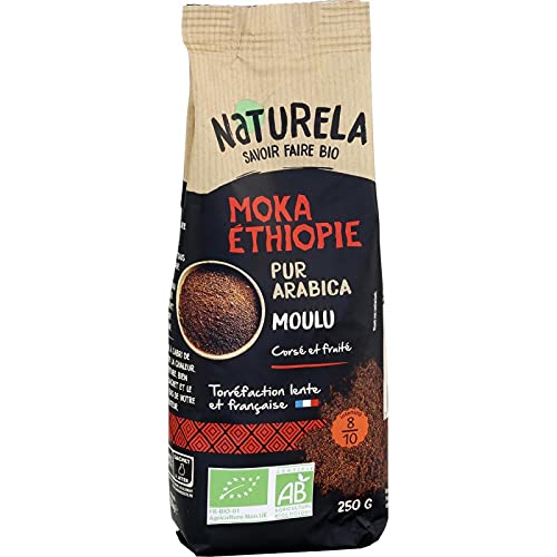 NATURELA Bio Moka Café 100% Arábica molido – Sabor intenso y natural – Bolsa de 250 g para los amantes del café orgánico y responsable. - El juego de 3