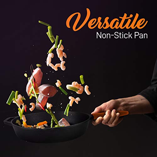 NutriChef NCCI2PCS 10" & 12" Kitchen Frying Pan Nonstick Cookware Set w/Drip Spout Pre-Seasoned Cast Iron Skillet, Aluminum, Ceramic Second Image