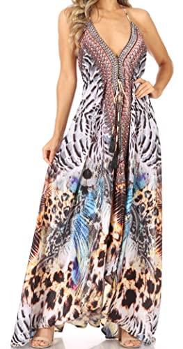 Image of Sakkas Lizi Womens Maxi High-Low Halter Handkerchief Long Dress Beach Party