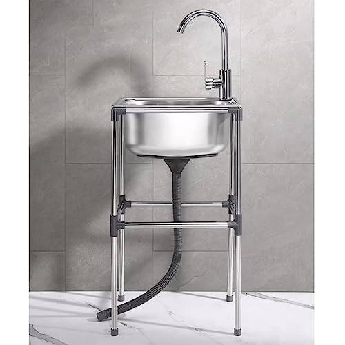 Utility Sink Freestanding Stainless Utility Sink, Laundry Room, Backyard, Garages,Free Standing Sink for Indoor Outdoor, with Storage Shelves and Drainer Unit Faucet Combo Kitchen Sink(Size:37x31x80cm