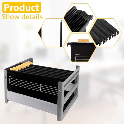 FWEEK 30 Stück Hängemappen A4, Polypropylen mit Tabs und Karteneinlagen, Schwarz, V-förmig mit Etikettenhalter, für Schule, Zuhause, Arbeit