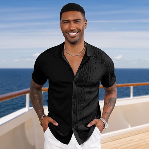 Men's Casual Button Down Shirt Short Sleeve Knit Polo Shirts Trending Fashion Summer Beach Vacation Clothes2