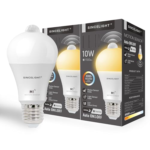SINCELIGHT Bewegungssensor PIR LED Glühbirne mit E27 Sockel, Automatisches...