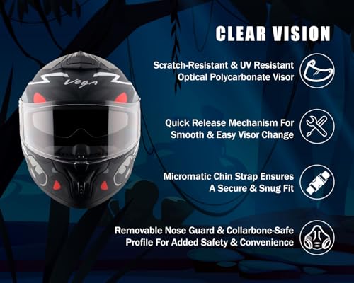 Vega Store Vega Zap Dude D/V Full Face Riding Helmet, Black - Image 4