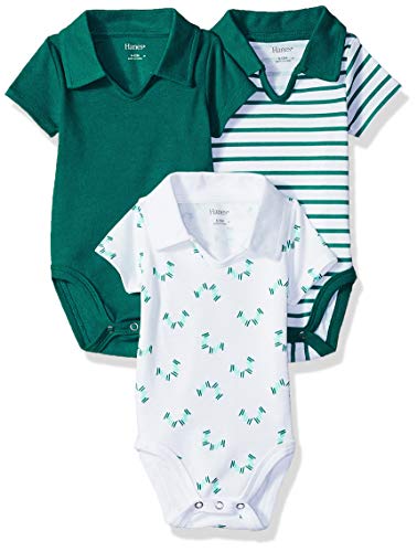 Hanes unisex baby Ultimate Flexy 3 Pack Short Sleeve Polo Bodysuits Bodystocking, Greens, 6-12 Months US