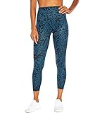 Bally Total Fitness Women's Kayla High Rise Tummy Control Ankle Legging, Tiger Face Stripes Majolica Blue, Medium
