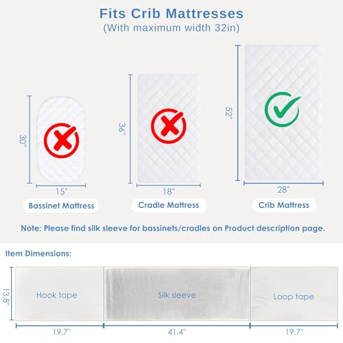 Image of PROMEED 2 Pack 100% Mulberry Silk Crib Sleeve for Baby Hair Loss Prevention, Premium 23 Momme Natural Silk Bassinet Slip for Bassinets /Cradles /Cots /Cribs (Light Grey)