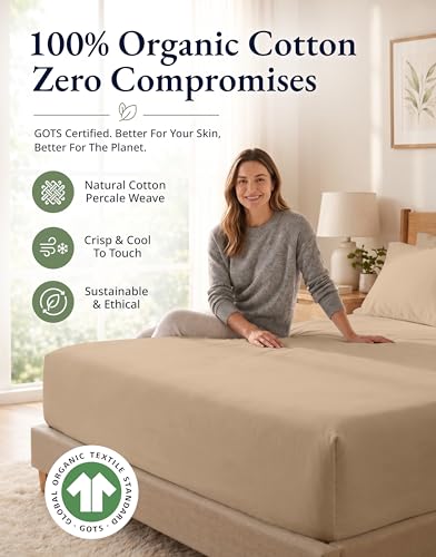 Image of LANE LINEN Full Fitted Sheet, 100% Organic Cotton, 3-Piece Set (1 Fitted Sheet,2 Pillowcases), Percale Weave, Full Bed Bottom Sheet, Ultra Soft, Fits Mattress Upto 15 inch Deep - Taupe(No Flat Sheet)