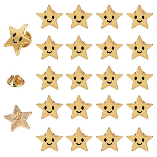 Image of SANNIDHI Badges with Pin, 30mm Star Badge Lapel Pin, Mini Memorial Day Gold /Silver Stars Sheriff Badges for Bags Hat Clothes, Metal Military Award Labor Day Party Costume Decor Pins
