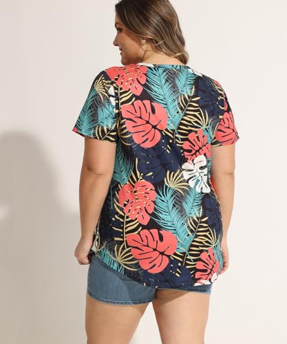 Image of RITERA Women Plus Size Tops Tie Dye V Neck Shirt Floral Camo Summer Short Sleeve Tunic Oversized Ladies Blouse XL-5XL