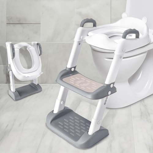 Toilettensitz Kinder Kinder WC, Toilettensitz Toilettentrainer | Verstellbar Toilettentrainer mit Treppe,PU Gepolsterter, Spritz und Rutschfestes, für Jungen,Mädchen Baby