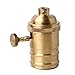 Parrot Uncle Brass Screw 110V-250V Thread DIY Light Socket Vintage Copper Lamp Holder for E26 E27 Light Bulbs, Golden Key Switch, Short Lamp Socket