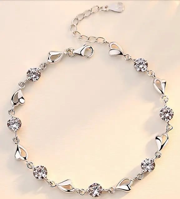 Mori Style Silver Plated Heart Shaped Women's Diamond Bracelet - Image 2