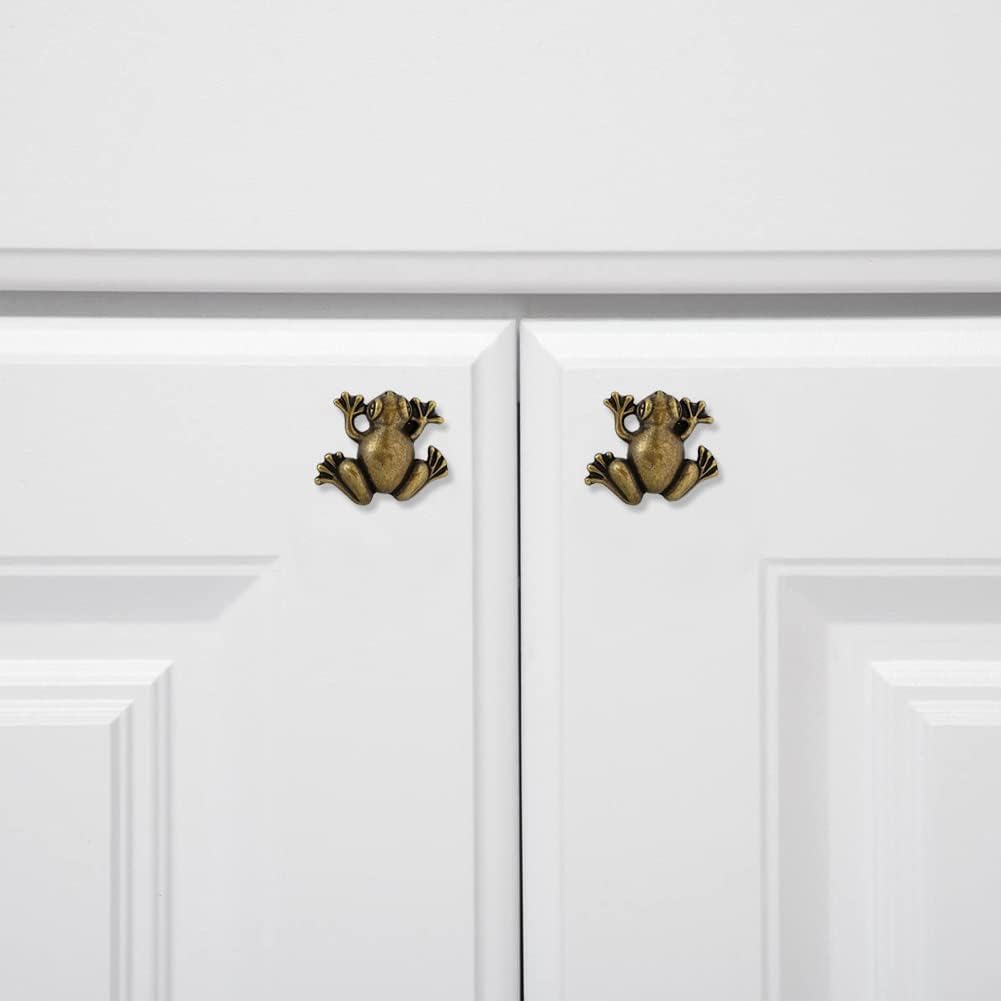 6 Pcs Cabinet Handles, Frog Shaped Drawer Pulls, Unique Animal Knobs, Single Hole Pull with Screws for Home Drawer Dresser Closet Kitchen Cupboard Wardrobes, Furniture Hardware Decoration