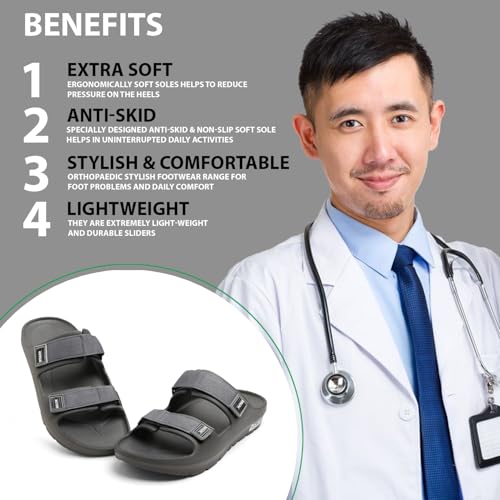 Image of DOCTOR HEALTH SUPER SOFT Men's Orthopedic Double Strap Slippers - Ultra Soft EVA Footbed with Adjustable Straps & Arch Support | Anti-Skid Sliders for Heel Pain Relief, Everyday Comfort