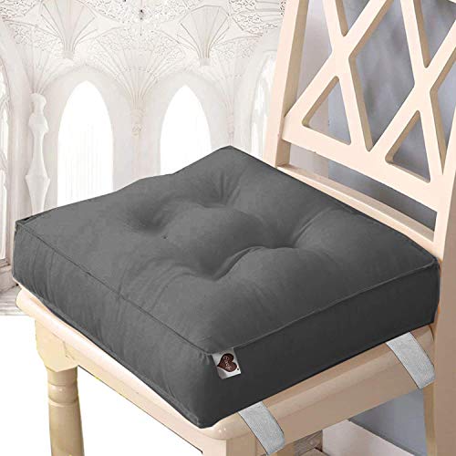 Image of COOZLY 16 Inches X 16 Inches Chairpad /Seat Cushion with Elastic Straps - Cotton Printed Design Tuf Fibre Filling | Seat Cushion (Dark Grey)