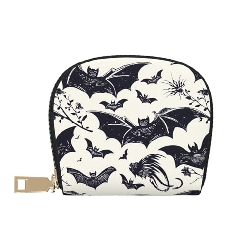 Bat Pattern Printed Credit Card Wallet for Women Men Cute Zipper Card Cases Holder Mini Coin Purse with 12 Card Slots2