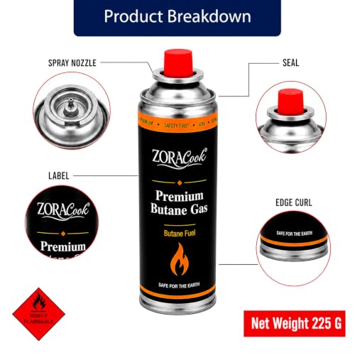Image of 225g Premium Butane Gas Cylinder for Camping Stove Portable High Pressure Refill Fuel Can for Welding Torch Canister Outdoor Cooking Lighter Trekking Hiking Soldering Cartridge(Pack of 6)