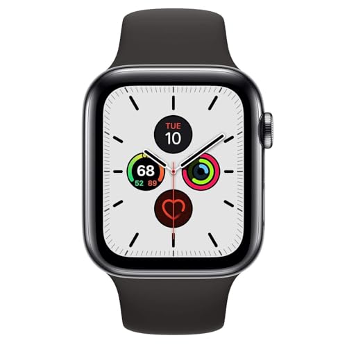 Image of Apple Watch Series 5 (GPS + Cellular, 44MM) - Space Black Stainless Steel Case with Black Sport Band (Renewed)