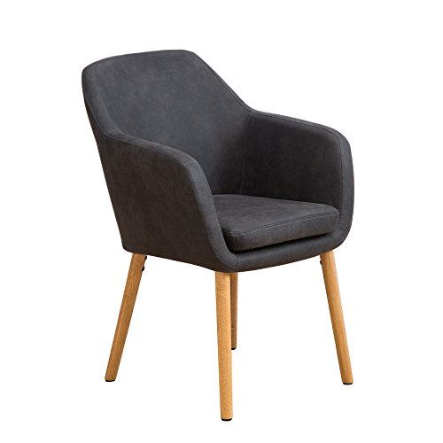 riess-ambiente.de Design Armlehnstuhl Supreme Vintage grau Beine aus Massivholz Esszimmerstuhl Esszimmer Sessel mit Armlehnen
