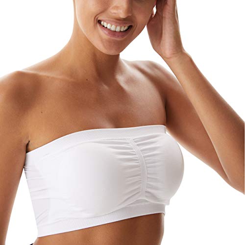 Molemsx Womens Padded Tube Top Bra Strapless Bandeau With Removable Pads, Stretch Seamless Crop Tube Tops For Women Girls Everyday Bra Summer Soft Sleeping Bra 1 Pack,White, Xxl #TOP3