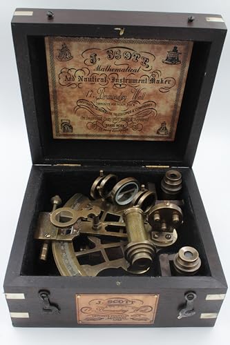 OCEAN REPLICAS J. Scott London Brass Ship History Sextant with Hardwood Box – Vintage Nautical Marine Navigation Instrument, Collectible Maritime Decor