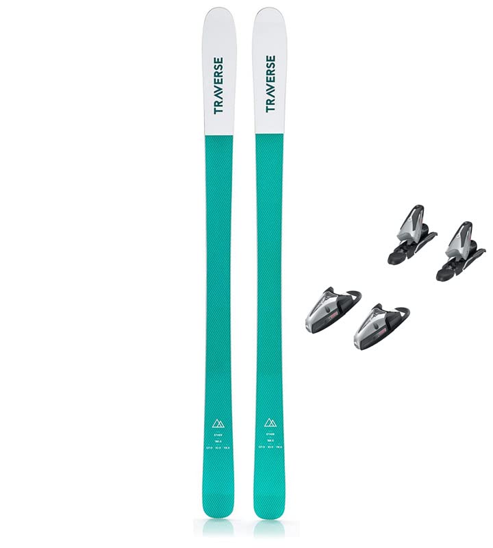 Traverse Ether Blem Skis & Tyrolia Superlight 10.0 Bindings Mounted Package Combo Set (335-365mm Bindings Sole Size Range, 188cm Ether Blem Skis)