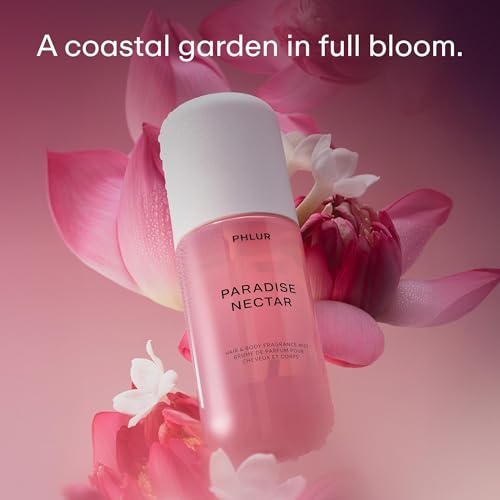 Image of PHLUR Paradise Nectar Body Mist, 3 Fl Oz - Hair and Body Perfume, Tropical Floral Body Spray Fresh Fragrance with Black Currant, Mandarin, Lotus Flower & Amber Woods